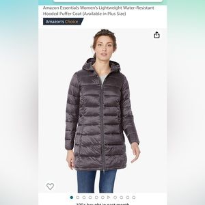 Amazon Essentials Woman’s Lightweight Water Resistant Hooded Puffer Coat